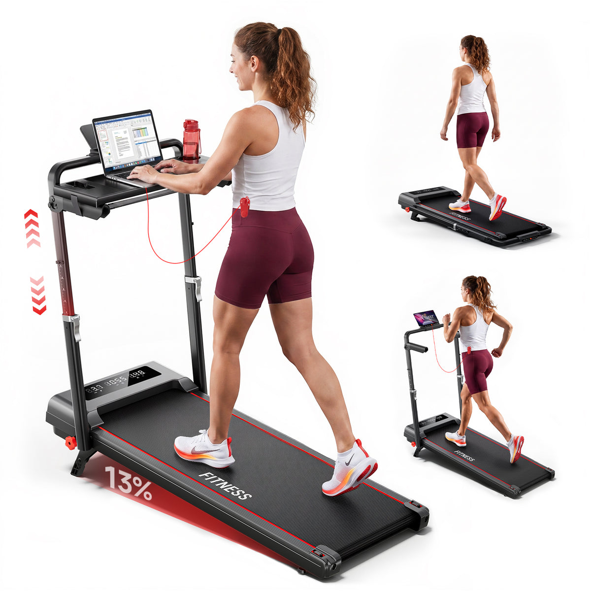 RHYTHM FUN Treadmills for Home, Treadmill with Handles,13% Incline, 7.5MPH