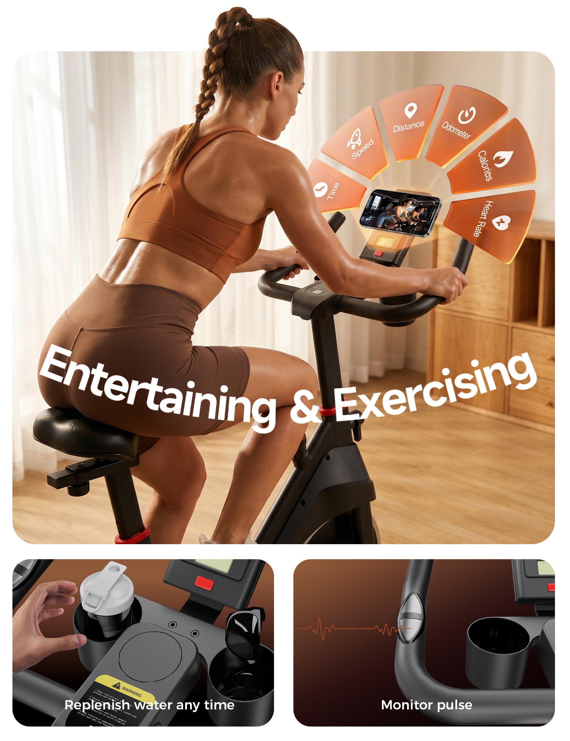 Exercise Bike, Stationary Bikes for Home with Exclusive App, Low Noise Indoor Cycling Bike with 330LBS Weight Capacity, Infinite Resistance Workout Bike with Phone Holder & Fitness Courses