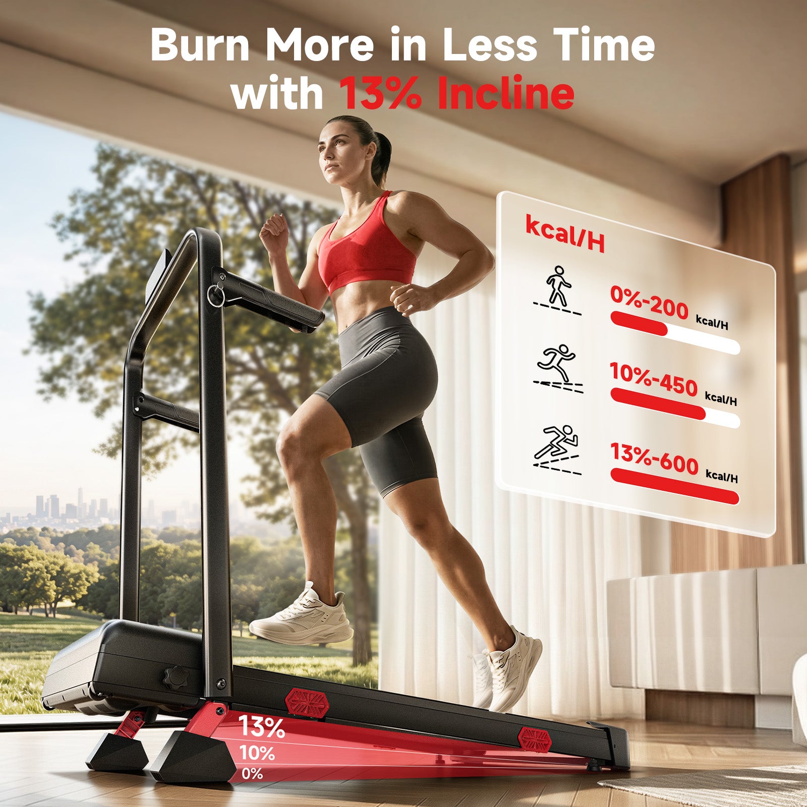 RHYTHM FUN 13% Incline Walking Pad Treadmill, 6.2MPH Foldable Walking Pad with Handle Bar, Under Desk Treadmills for Home Office, 300 LBS Capacity