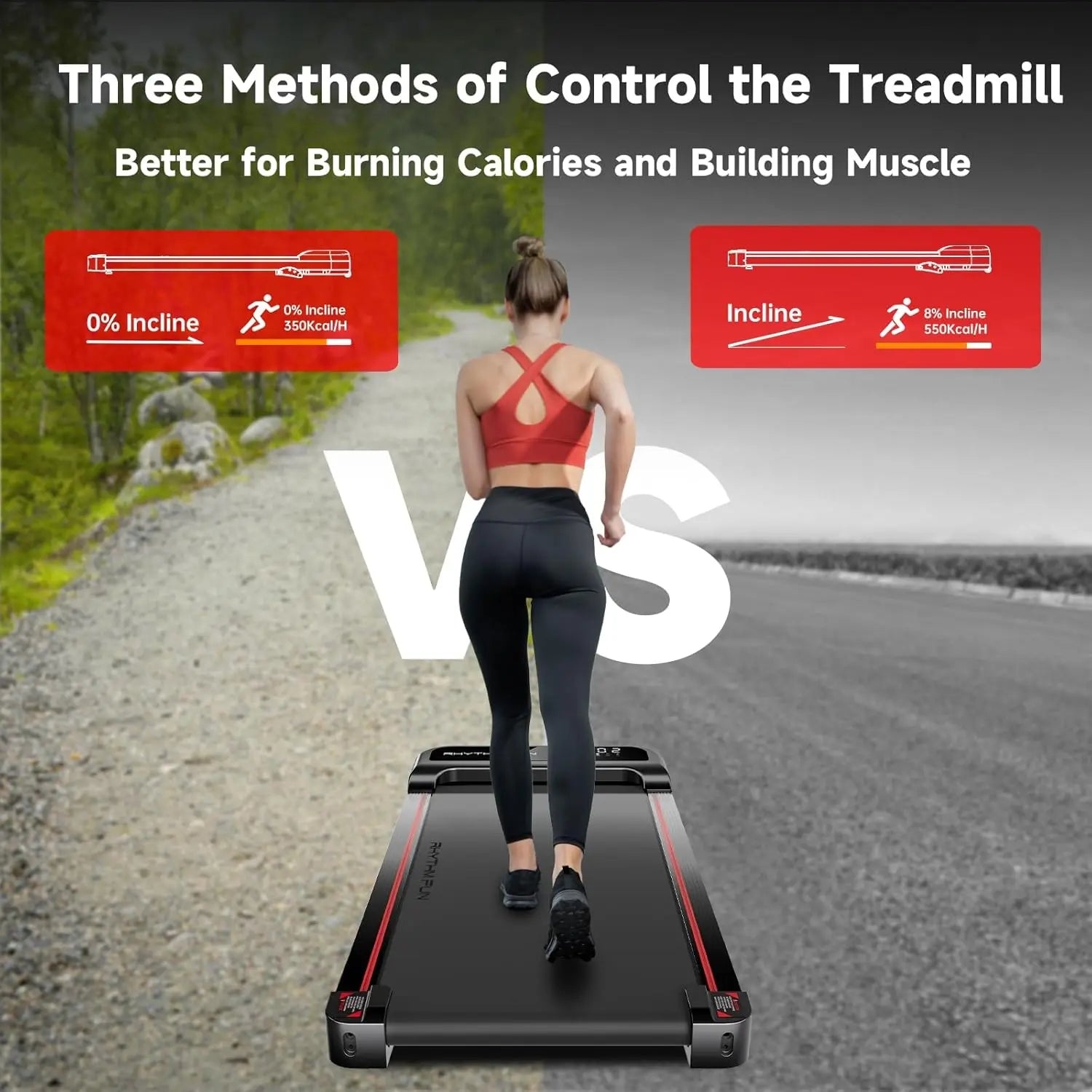 RHYTHM FUN Walking Pad Treadmill with Incline
