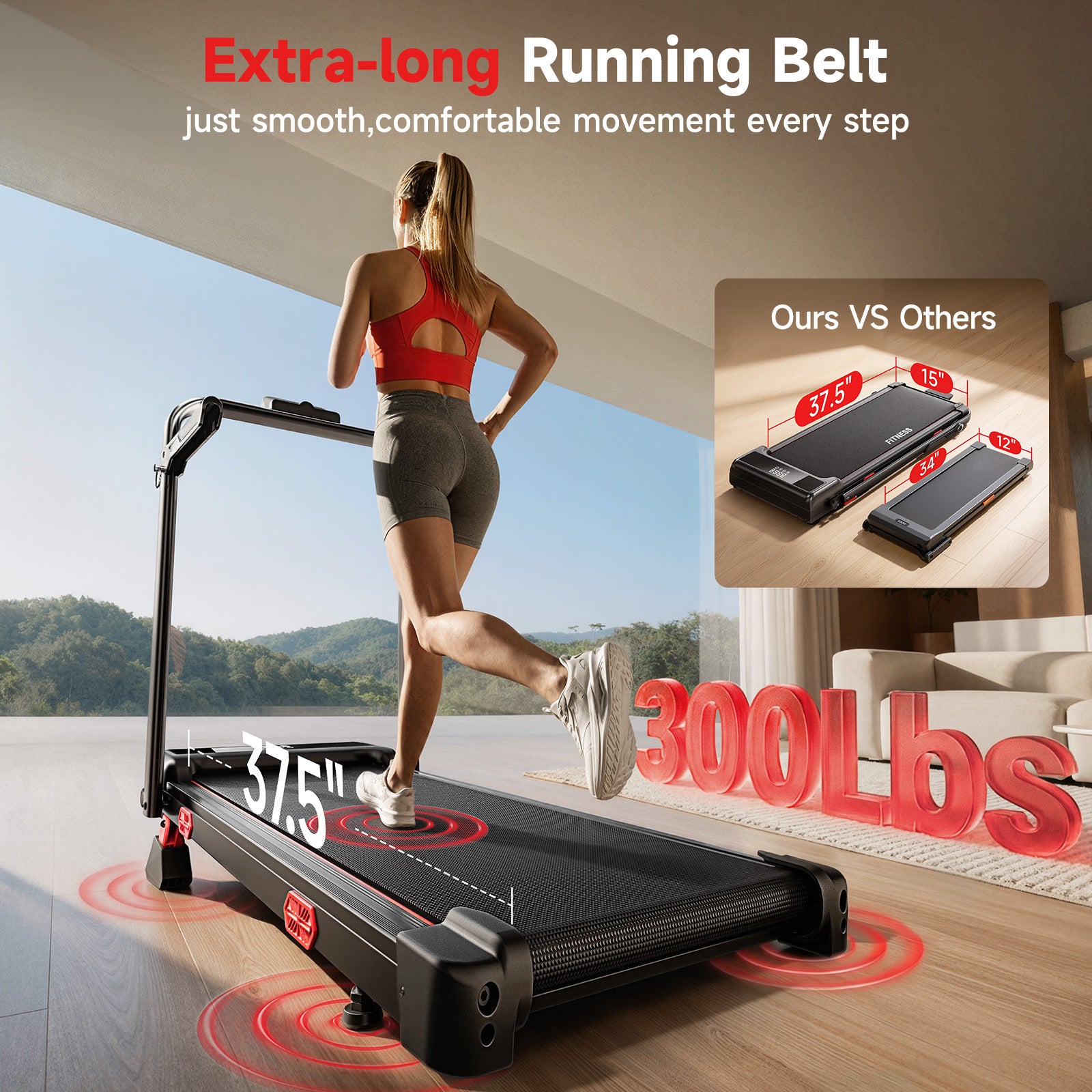 RHYTHM FUN 13% Incline Walking Pad Treadmill, 6.2MPH Foldable Walking Pad with Handle Bar, Under Desk Treadmills for Home Office, 300 LBS Capacity