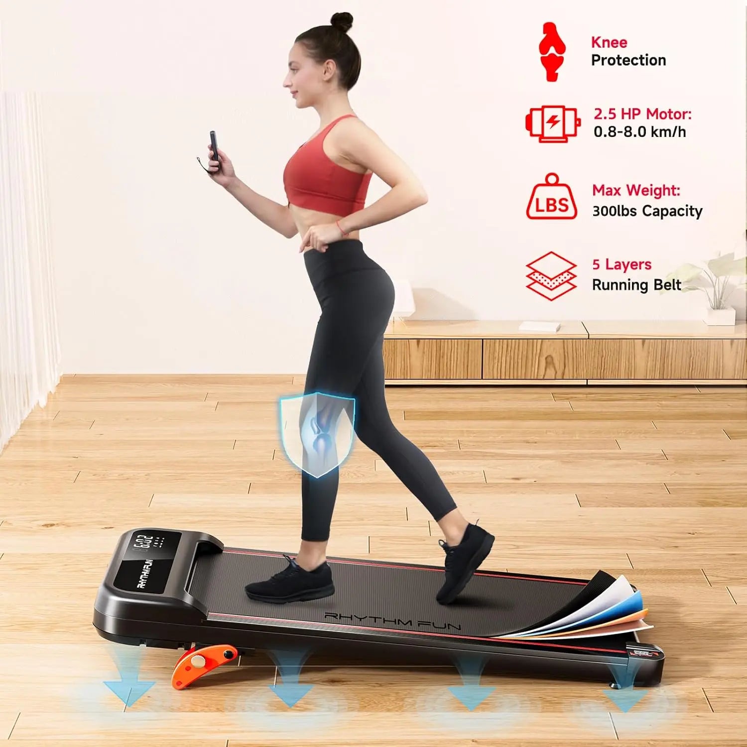 RHYTHM FUN Walking Pad Treadmill with Incline