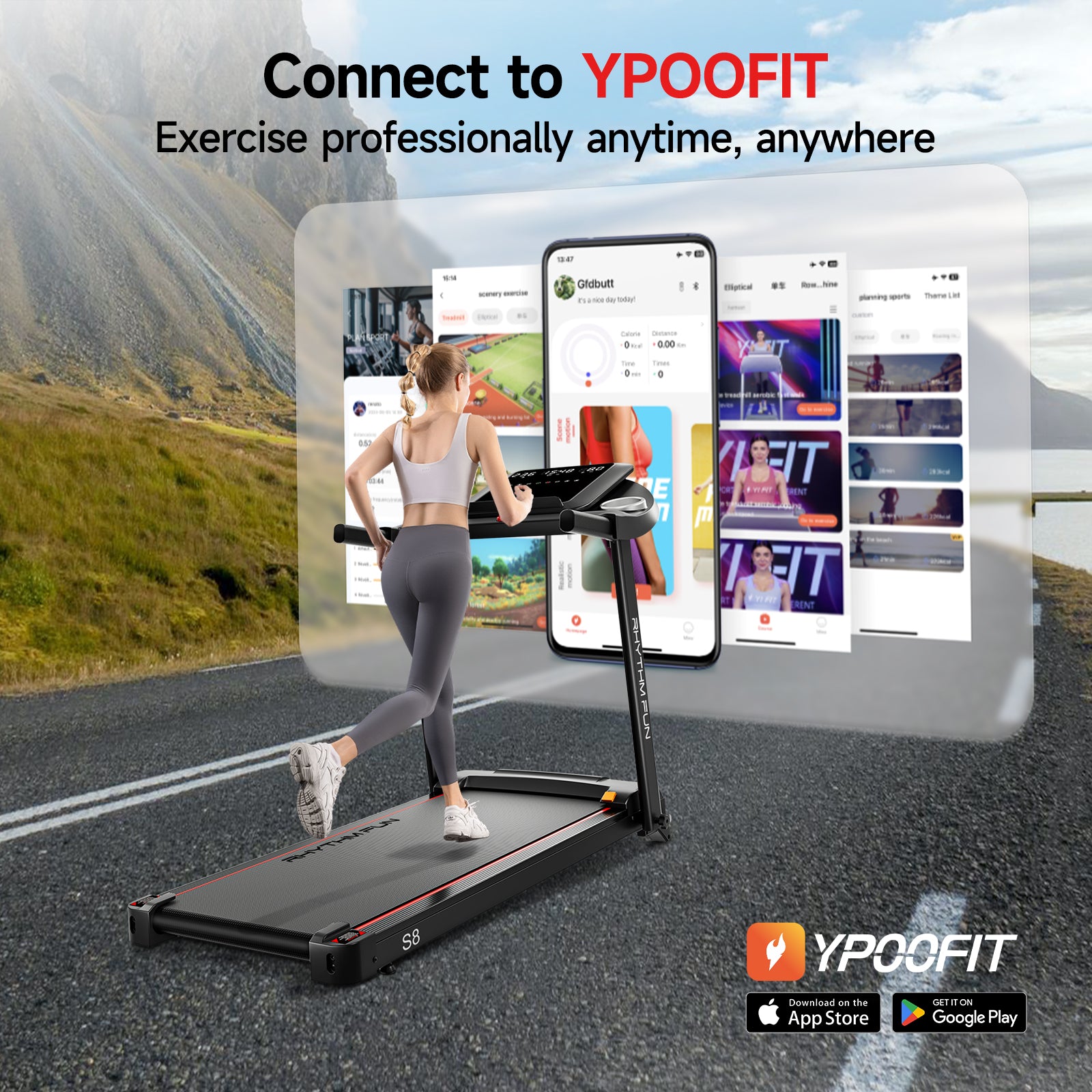 RHYTHM FUN S8 Treadmill with 8% Incline