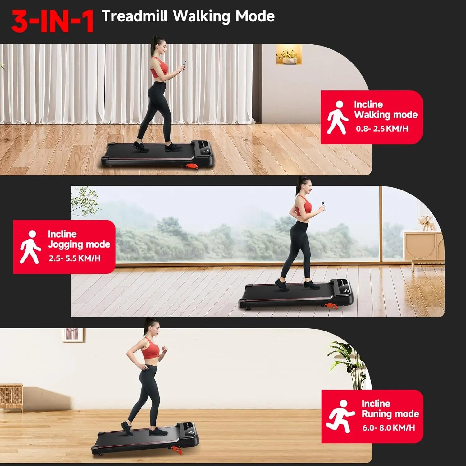 RHYTHM FUN Walking Pad Treadmill with Incline