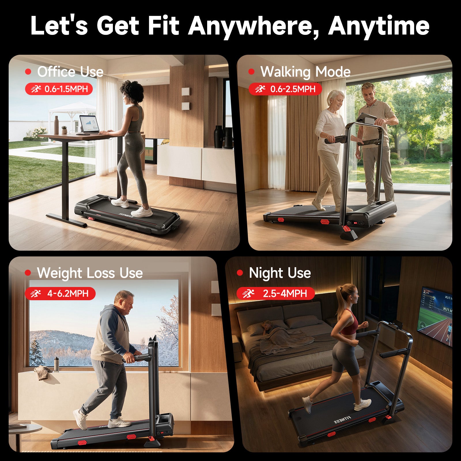 RHYTHM FUN 13% Incline Walking Pad Treadmill, 6.2MPH Foldable Walking Pad with Handle Bar, Under Desk Treadmills for Home Office, 300 LBS Capacity