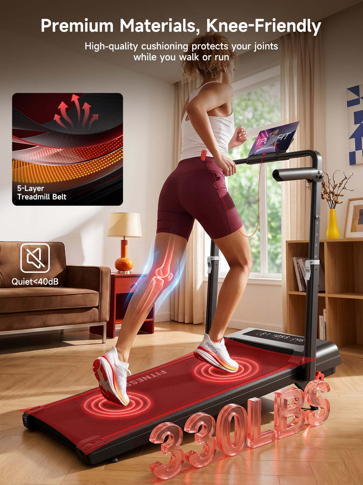 RHYTHM FUN Treadmills for Home, Treadmill with Handles,13% Incline, 7.5MPH