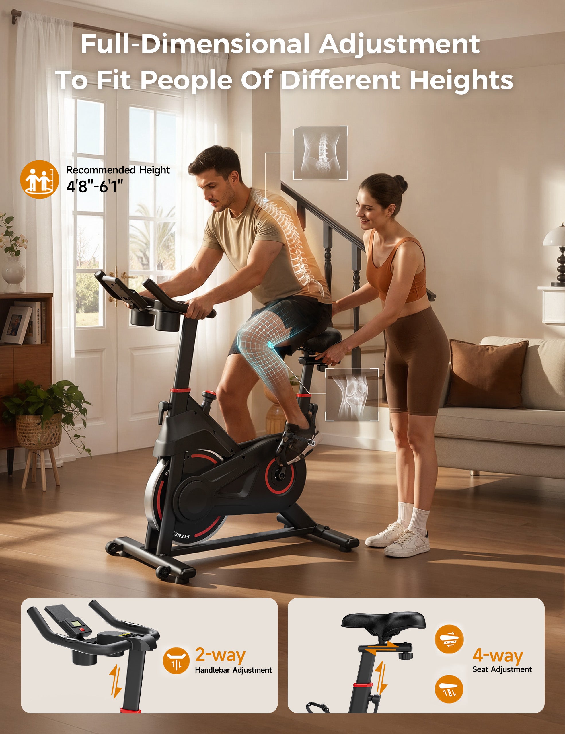 Exercise Bike, Stationary Bikes for Home with Exclusive App, Low Noise Indoor Cycling Bike with 330LBS Weight Capacity, Infinite Resistance Workout Bike with Phone Holder & Fitness Courses