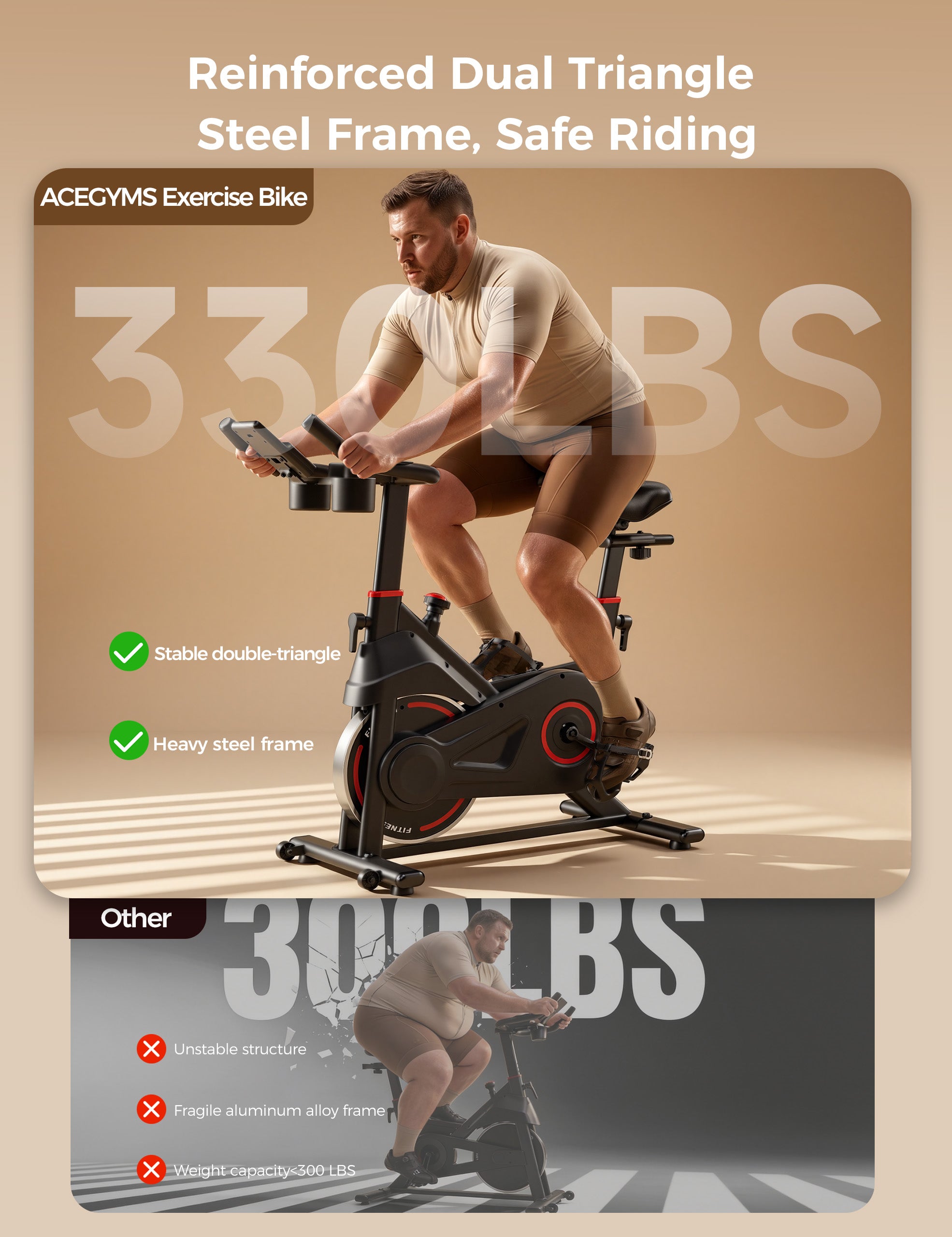 Exercise Bike, Stationary Bikes for Home with Exclusive App, Low Noise Indoor Cycling Bike with 330LBS Weight Capacity, Infinite Resistance Workout Bike with Phone Holder & Fitness Courses