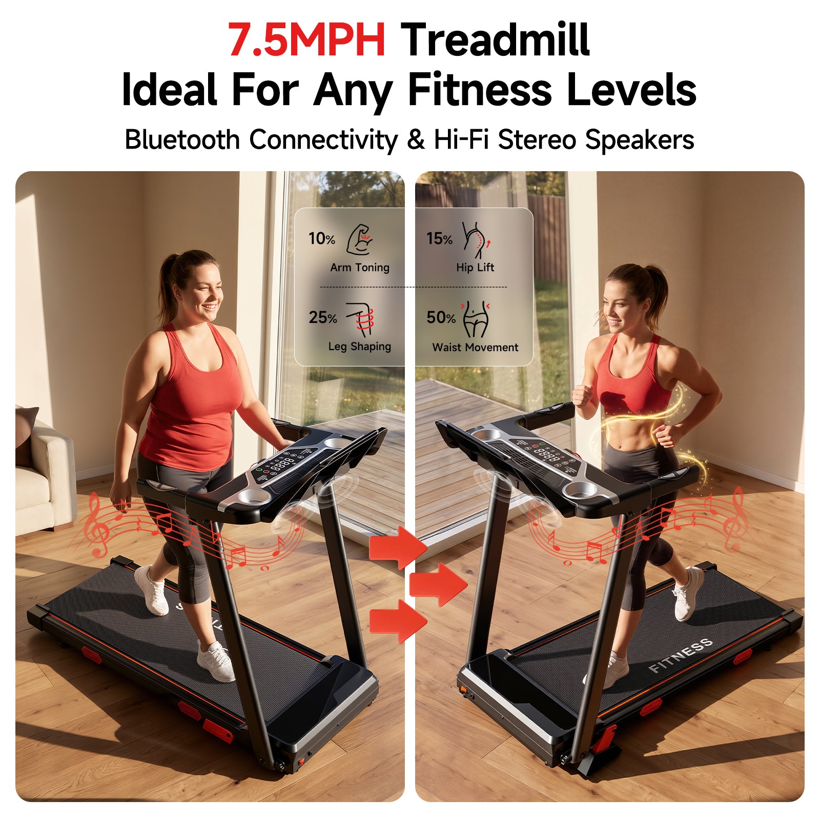 RHYTHM FUN Treadmills for Home, 3.0HP Treadmill with 13% Incline, Portable Walking Pad Treadmill with Handles, Quiet Folding Walking Pad, 7.5MPH Compact Running Treadmills, LED Display,350LBS Capacity