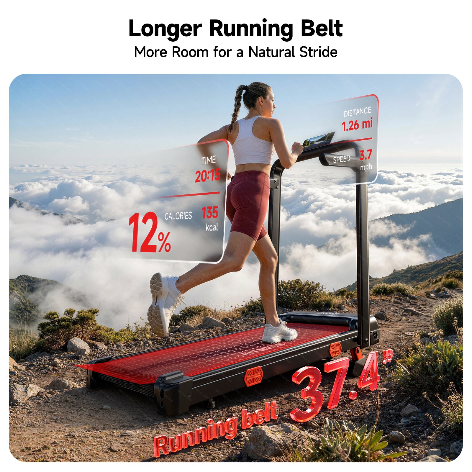 RHYTHM FUN 13% Incline Walking Pad Treadmill, 6.2MPH Foldable Walking Pad with Handle Bar, Under Desk Treadmills for Home Office, 300 LBS Capacity