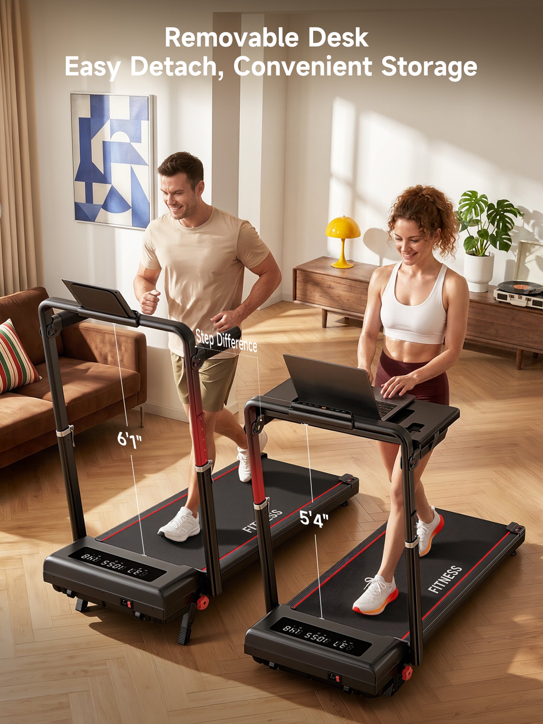 RHYTHM FUN Treadmills for Home, Treadmill with Handles,13% Incline, 7.5MPH