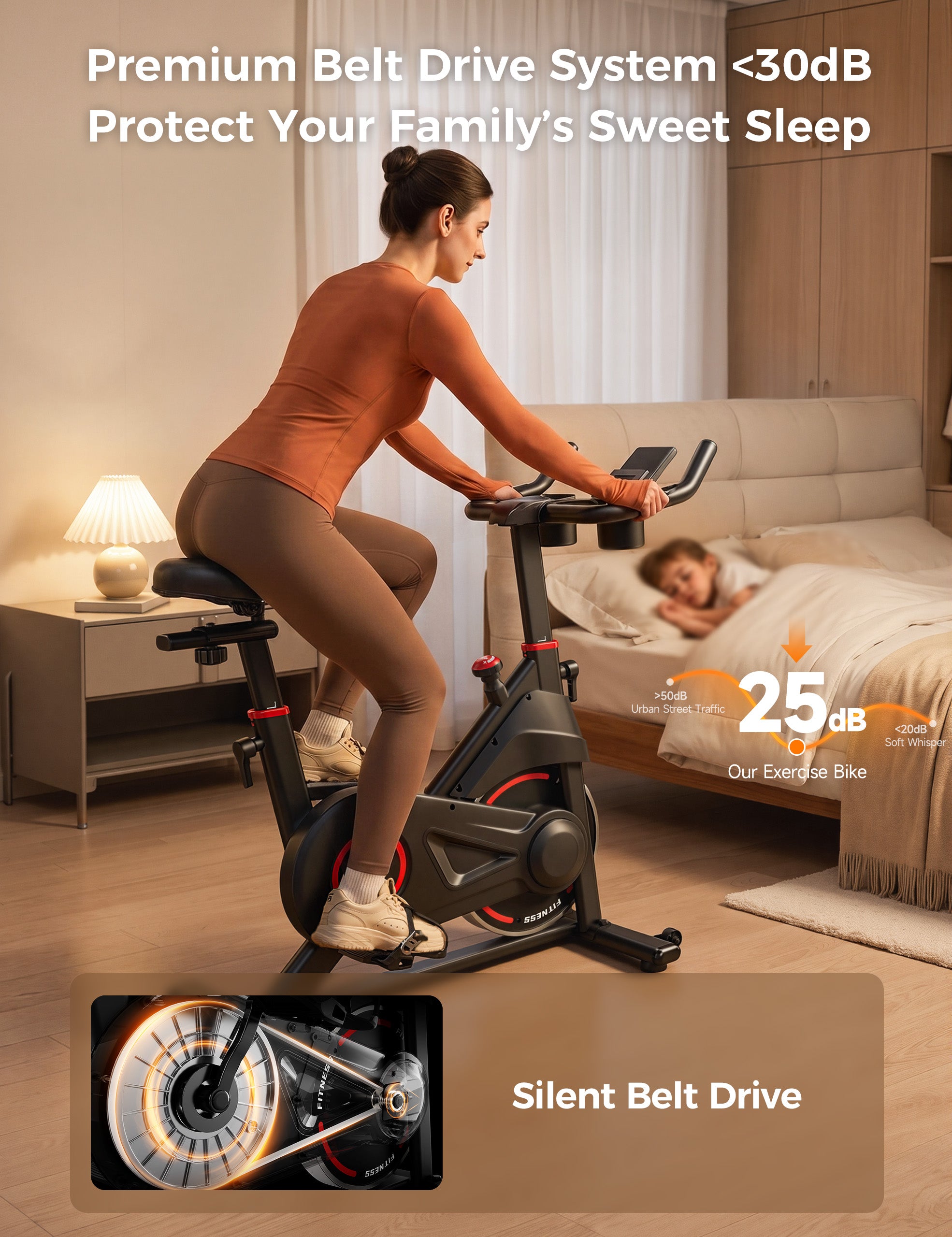 Exercise Bike, Stationary Bikes for Home with Exclusive App, Low Noise Indoor Cycling Bike with 330LBS Weight Capacity, Infinite Resistance Workout Bike with Phone Holder & Fitness Courses