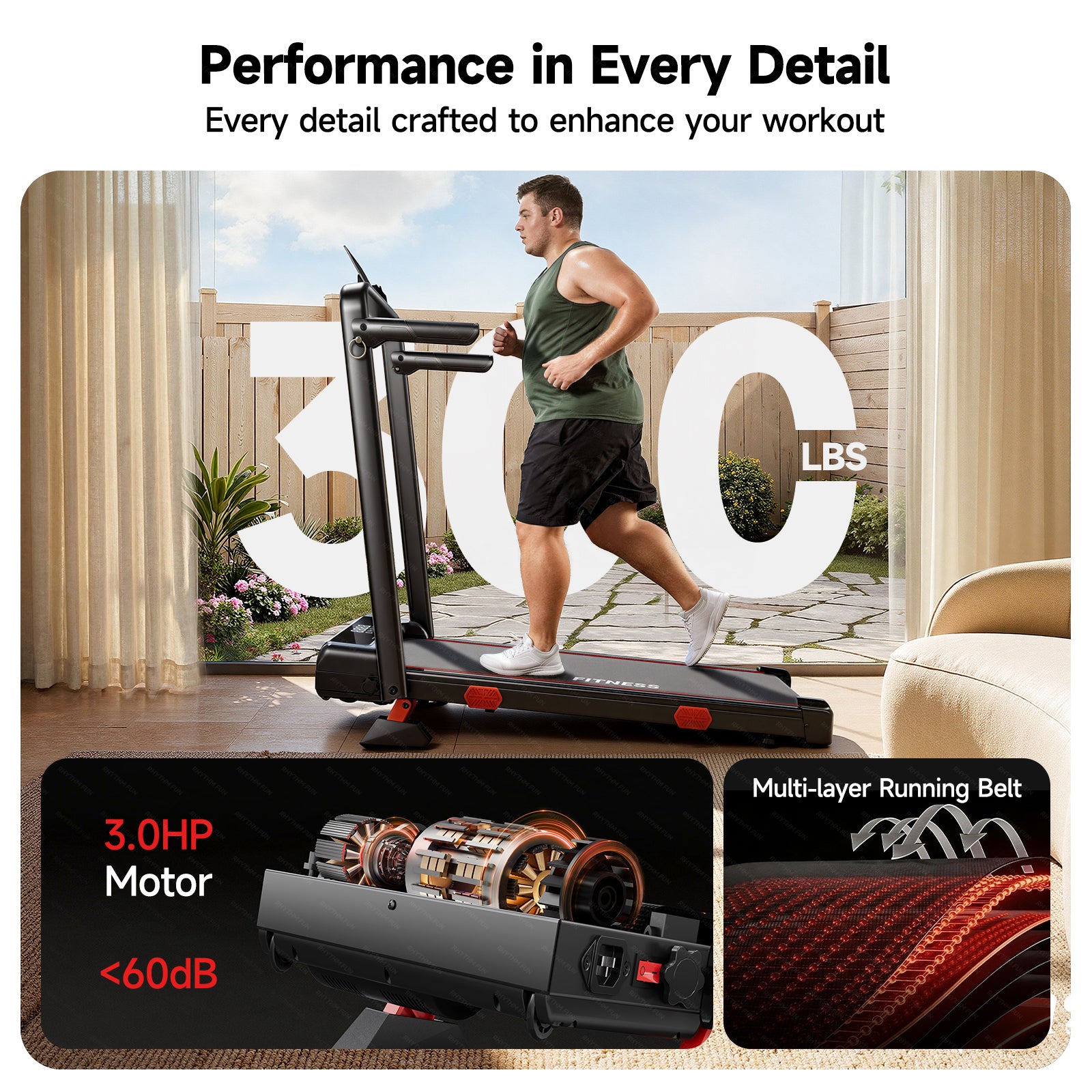 RHYTHM FUN 13% Incline Walking Pad Treadmill, 6.2MPH Foldable Walking Pad with Handle Bar, Under Desk Treadmills for Home Office, 300 LBS Capacity