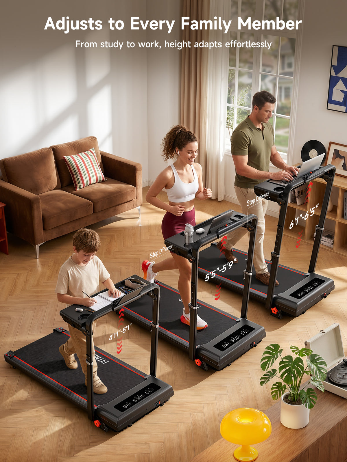 RHYTHM FUN Treadmills for Home, Treadmill with Handles,13% Incline, 7.5MPH