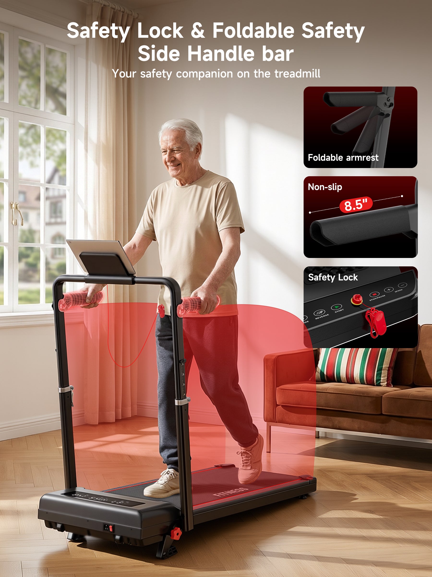 RHYTHM FUN Treadmills for Home, Treadmill with Handles,13% Incline, 7.5MPH