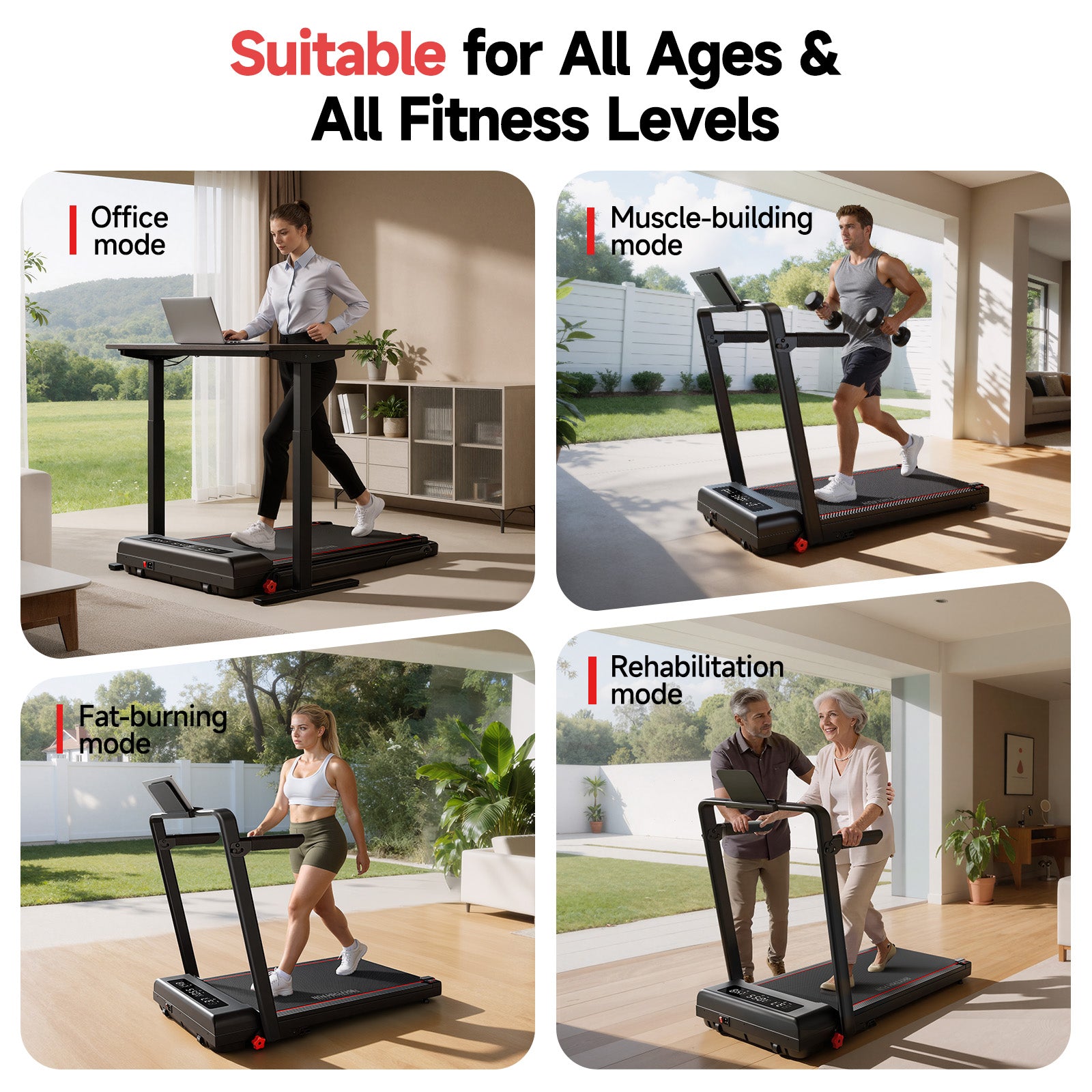 RHYTHM FUN Treadmill with Incline, Walking Pad with Handle Bar,300lbs Walking Pad with APP, Portable Folding Walking Treadmills for Home/Office with Low Noise