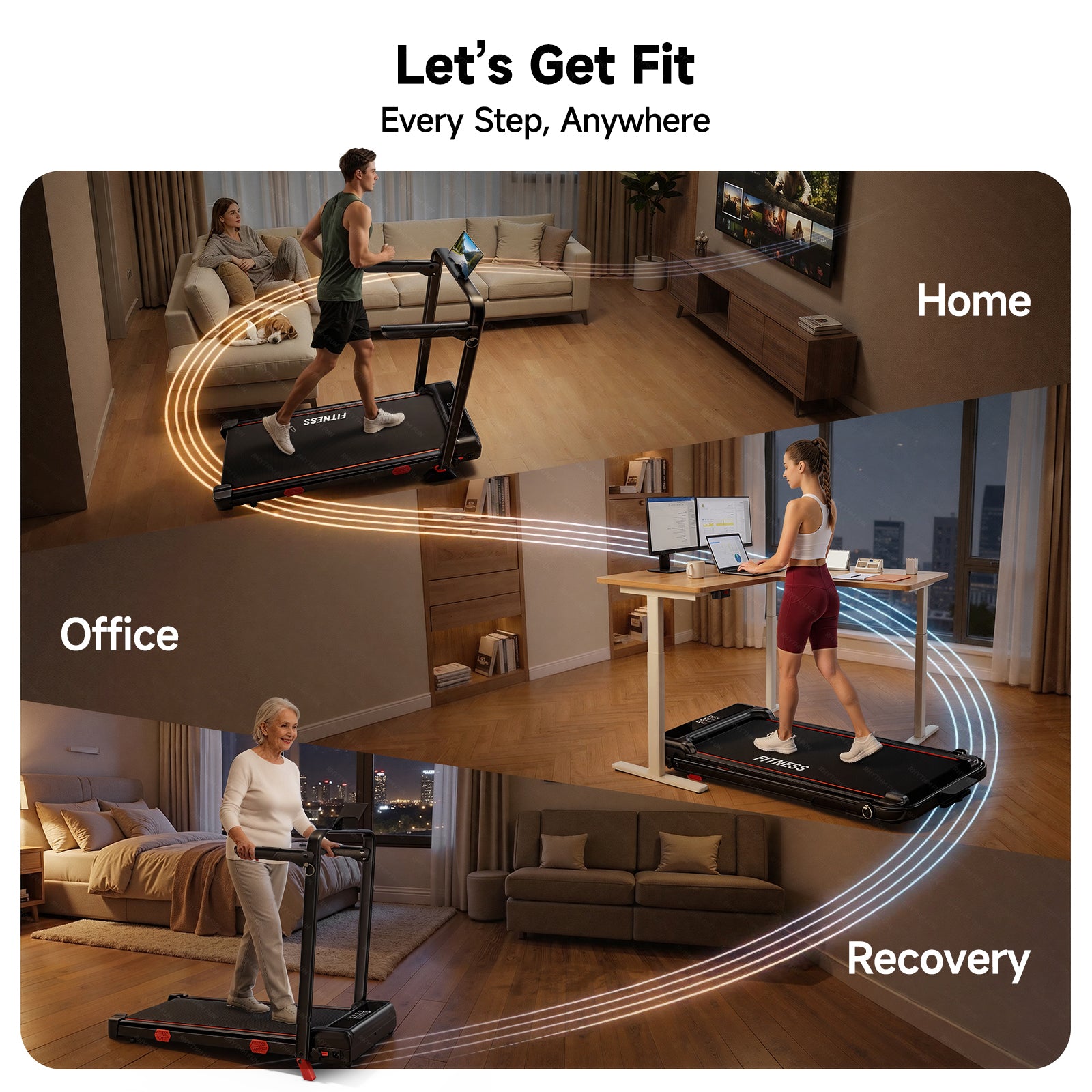 RHYTHM FUN 13% Incline Walking Pad Treadmill, 6.2MPH Foldable Walking Pad with Handle Bar, Under Desk Treadmills for Home Office, 300 LBS Capacity