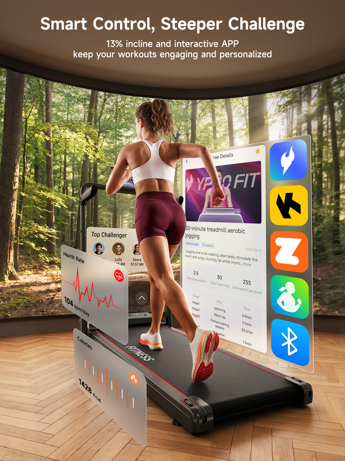 RHYTHM FUN Treadmills for Home, Treadmill with Handles,13% Incline, 7.5MPH