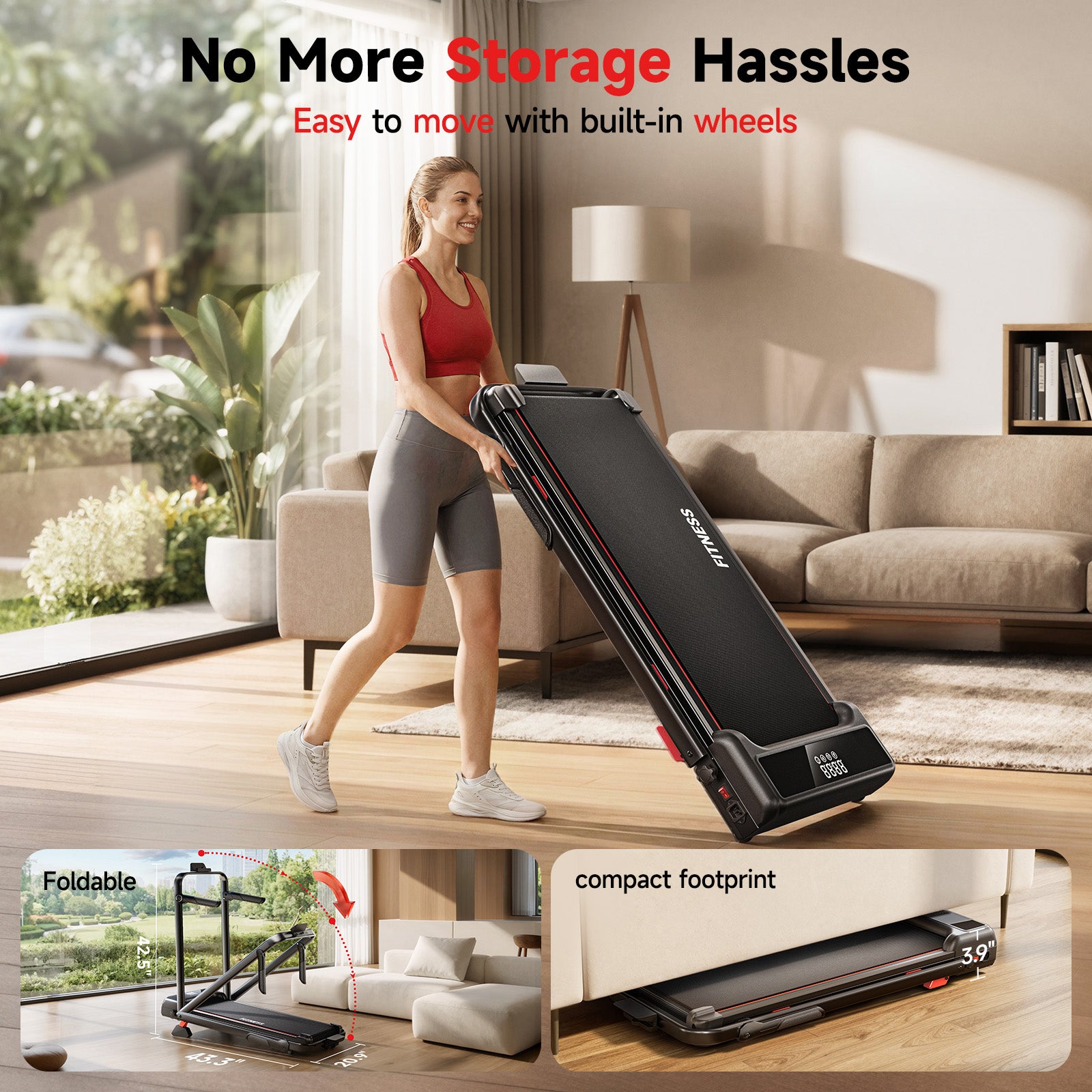 RHYTHM FUN 13% Incline Walking Pad Treadmill, 6.2MPH Foldable Walking Pad with Handle Bar, Under Desk Treadmills for Home Office, 300 LBS Capacity