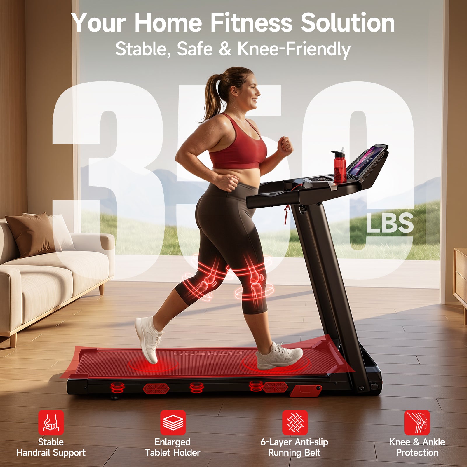 RHYTHM FUN Treadmills for Home, 3.0HP Treadmill with 13% Incline, Portable Walking Pad Treadmill with Handles, Quiet Folding Walking Pad, 7.5MPH Compact Running Treadmills, LED Display,350LBS Capacity