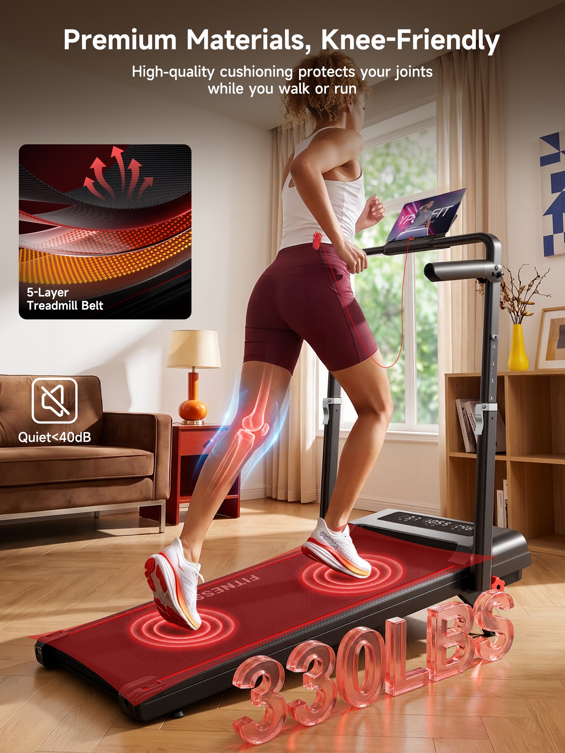 RHYTHM FUN Treadmills for Home, Treadmill with Handles,13% Incline, 7.5MPH