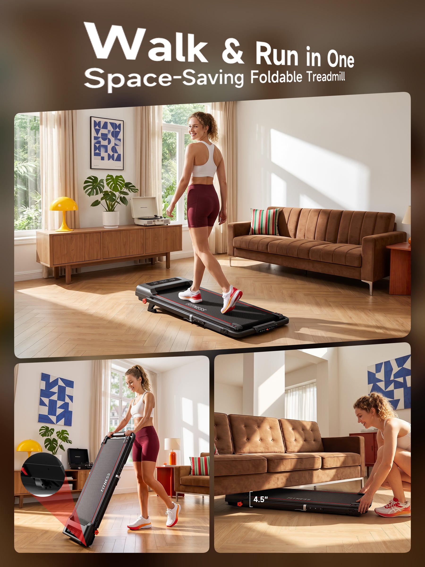 RHYTHM FUN Treadmills for Home, Treadmill with Handles,13% Incline, 7.5MPH