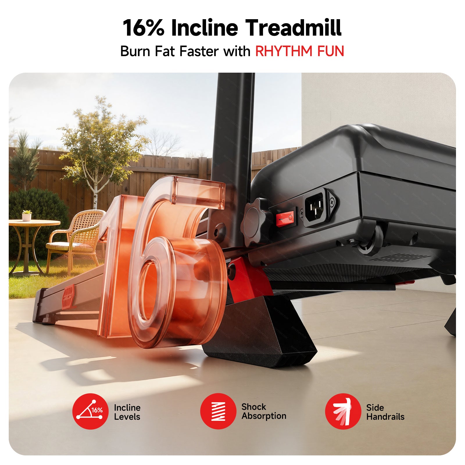 RHYTHM FUN 13% Incline Walking Pad Treadmill, 6.2MPH Foldable Walking Pad with Handle Bar, Under Desk Treadmills for Home Office, 300 LBS Capacity