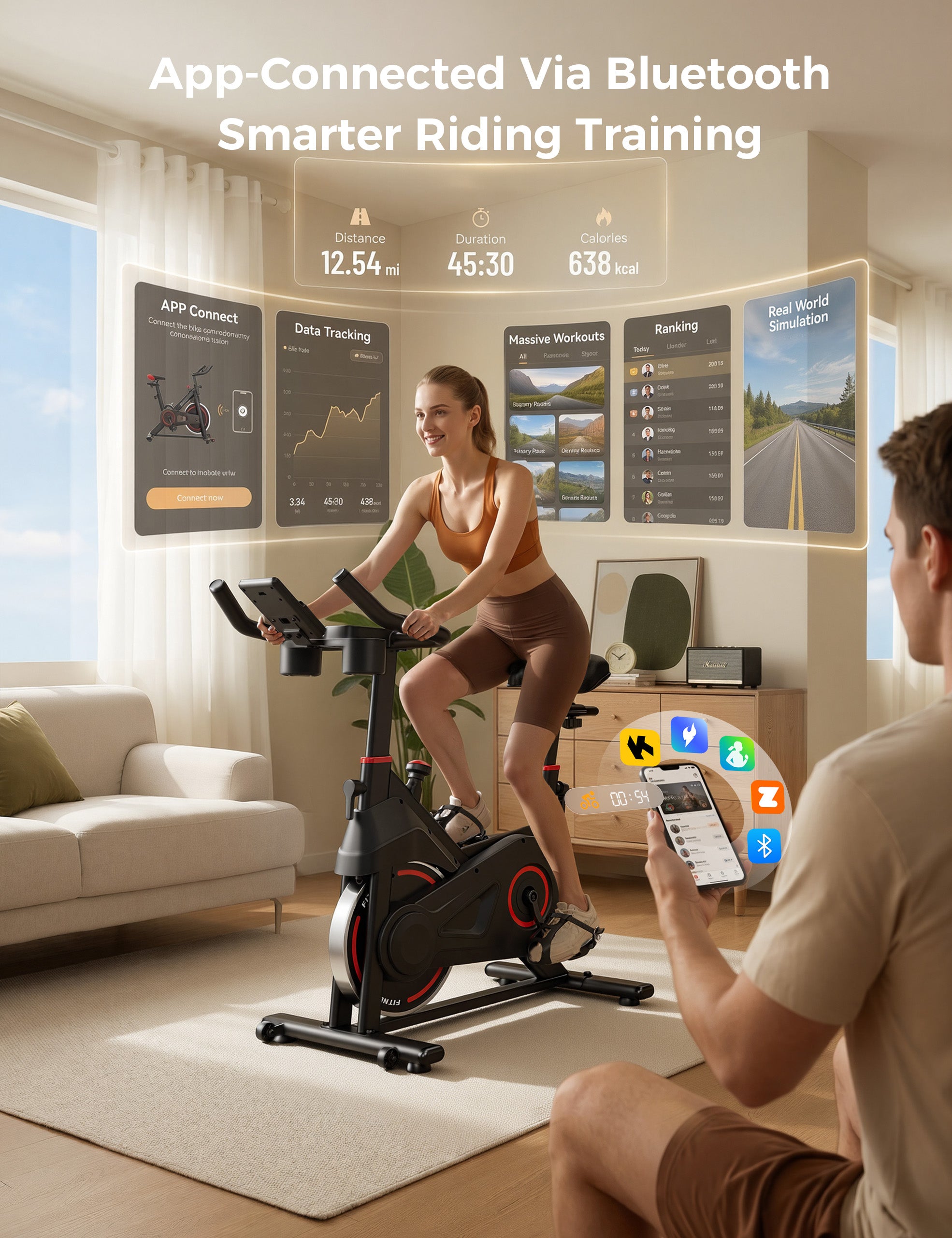 Exercise Bike, Stationary Bikes for Home with Exclusive App, Low Noise Indoor Cycling Bike with 330LBS Weight Capacity, Infinite Resistance Workout Bike with Phone Holder & Fitness Courses