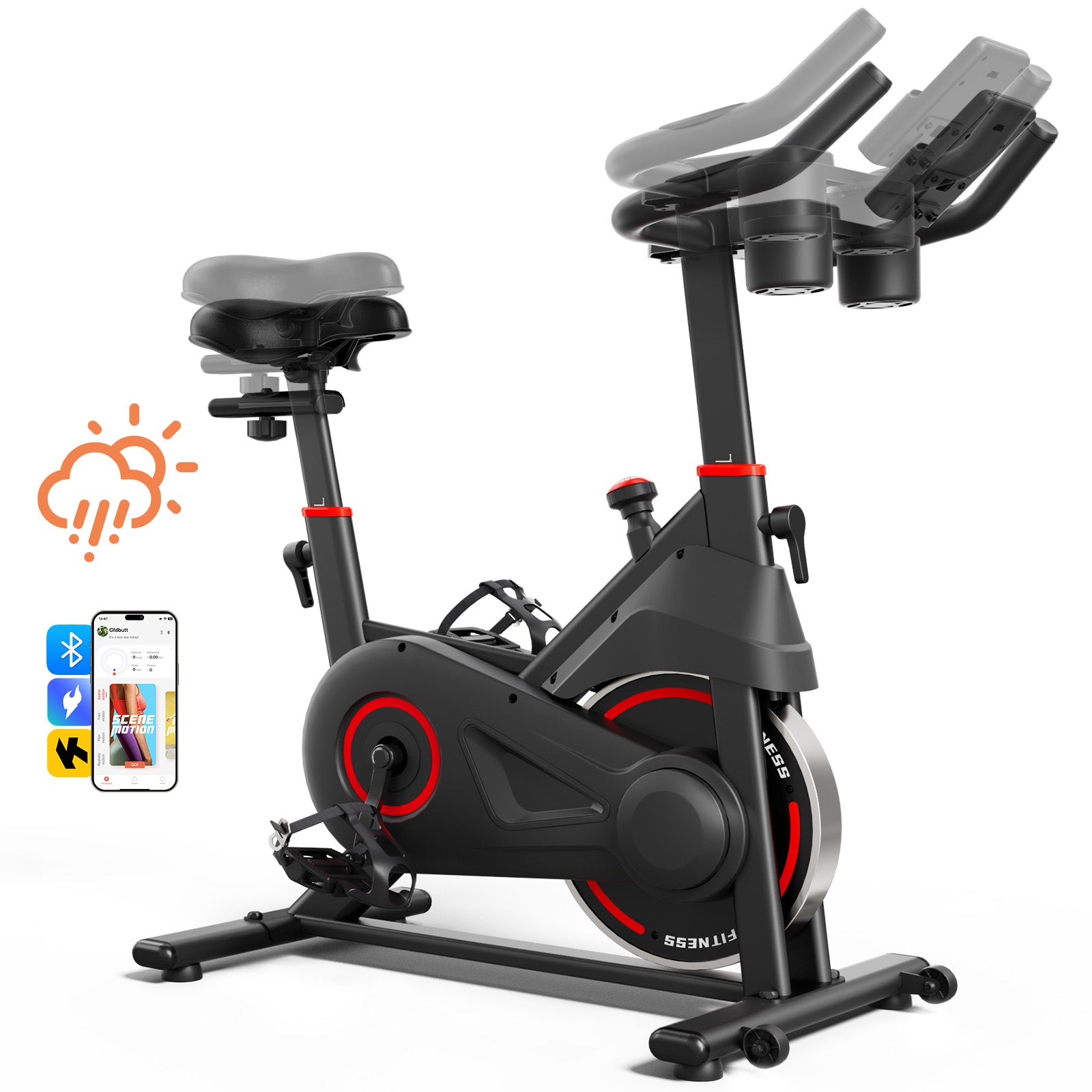 Exercise Bike, Stationary Bikes for Home with Exclusive App, Low Noise Indoor Cycling Bike with 330LBS Weight Capacity, Infinite Resistance Workout Bike with Phone Holder & Fitness Courses